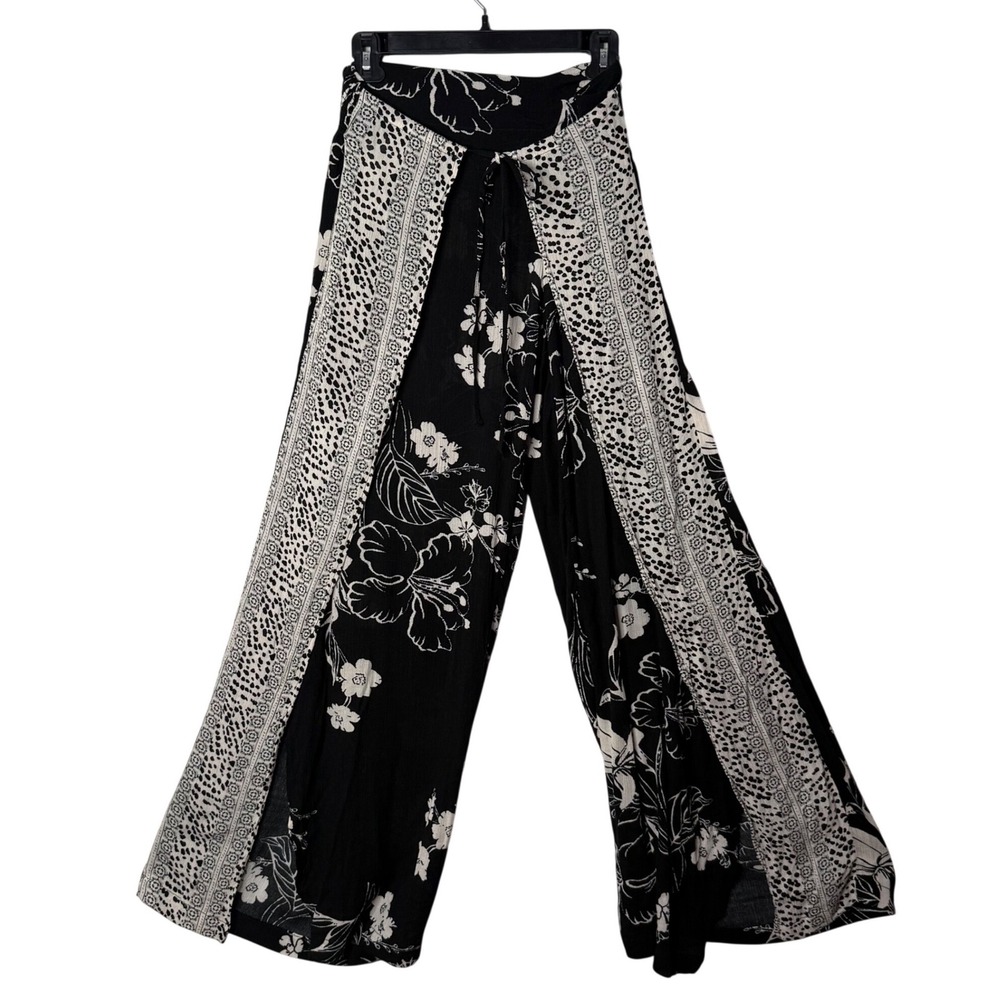 Rewash Wide Leg Border Wrap Pants Size‎ L 9/11 Flowy Vacation BOHO Smocked NEW